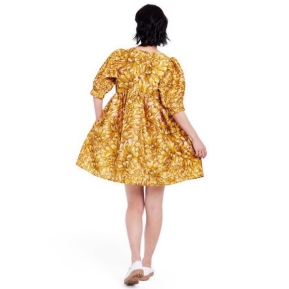 NWT Kika Vargas Gold Mum Puff Sleeve Dress with Pockets - Picture 4 of 12